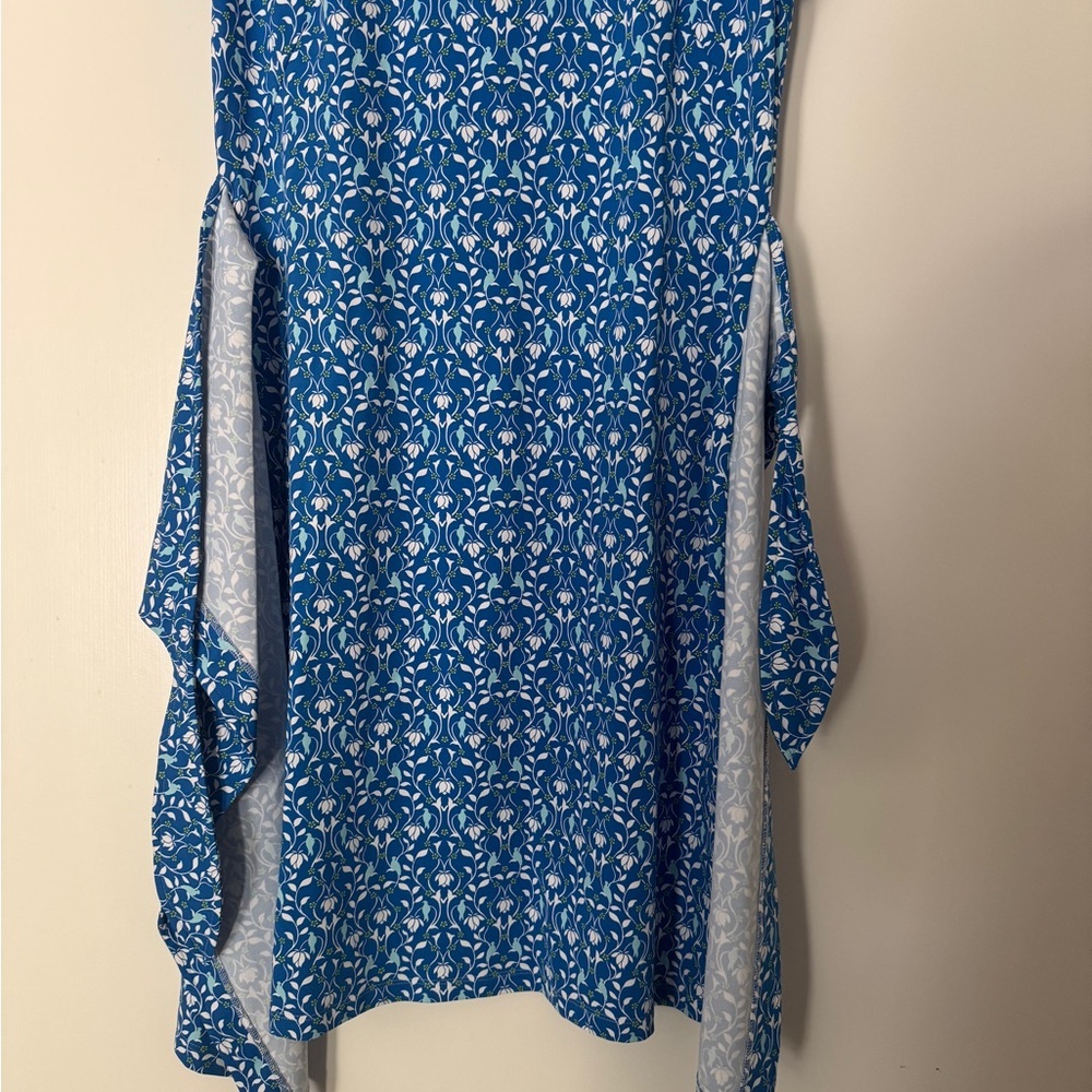 J. McLaughlin Blue Floral Stretch Knit Wrap Twist Dress M - Picture 5 of 8